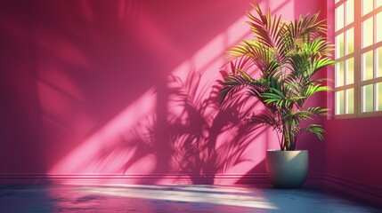 Potted Plant in Front of Pink Wall