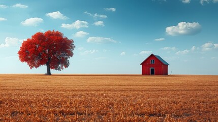 Autumn Harmony: Red Barn in Open Field
