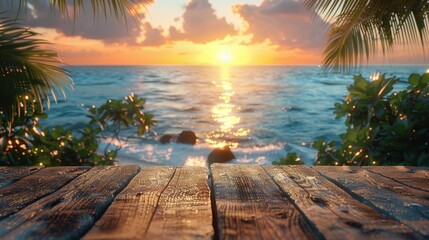 Sunset View from Tropical Beachfront Wooden Deck