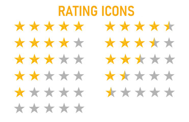 Product rating or customer review with gold stars and half star flat vector icons for apps and websites. Vector graphics