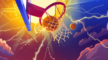 Promotional imagem for basketball game scene in flat graphics
