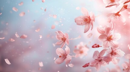 A beautiful pink flower with a lot of petals is flying in the air. The image has a serene and peaceful mood