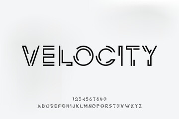 Linear Tech Design vector Font for Title, Header, Lettering, Logo. Funny Entertainment Active Sport Technology areas Typeface. Letters and Numbers.