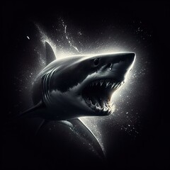 A violent Shark portrait, with the rim light. The background is black