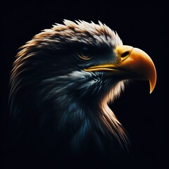Fototapeta premium A violent Eagle portrait, with the rim light. The background is black