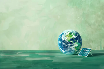 Beautiful globe and solar roof or panel represents green energy and renewable energy, giving importance to the environment