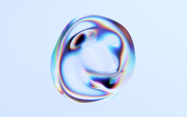Abstract iridescent shape, colorful bubble, 3d render