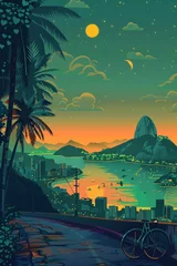Fotobehang Rio de Janeiro scene in flat graphics © Ricardo Costa