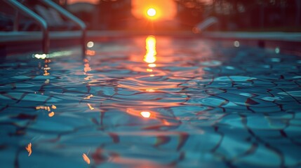 Sun Setting Over Swimming Pool