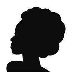 Beautiful side silhouette of African American woman head with hairstyle, isolated icon, black vector illustration on isolated background