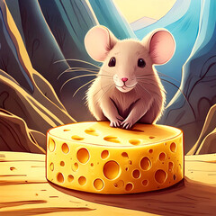 거대한 치즈 위에 앉아있는 귀여운 햄스터