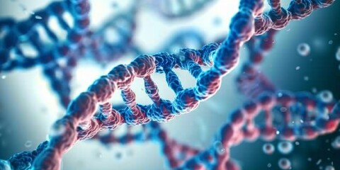 A vivid illustration of twisting blue DNA strands, emphasizing themes of genetic research and biotechnology. - 795482119