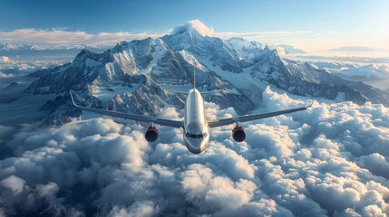 Airplane Flying Over Mountain Range