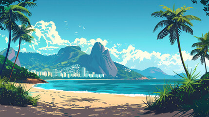 Fototapeta na wymiar Rio de Janeiro scene in flat graphics
