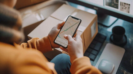 An individual uses a mobile app to track a package delivery progress