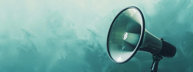 Megaphone on Abstract Protest Background: A symbolic megaphone emerges from a hazy overlay of protest images, illustrating the power of voice and communication.