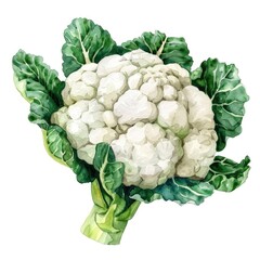 A lifelike watercolor depiction of a cauliflower