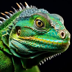 Fototapeta premium Close up of a green iguana isolated on a white background. AI generated