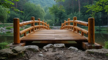 Wooden bridge over small lake
