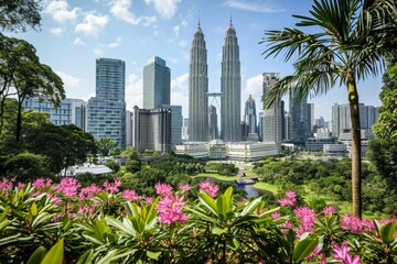 Obraz premium Kuala Lumpur's skyline highlighting the Petronas beautiful Towers, Ai generated