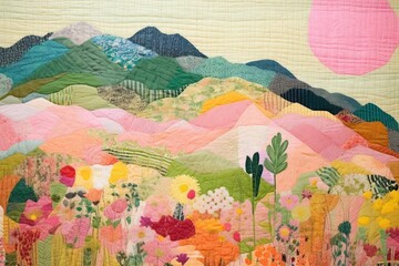Spring landscape pattern textile. - obrazy, fototapety, plakaty