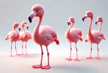 A Adorable 3d rendered cute happy smiling and joyful baby Flamingo cartoon character on white backdrop