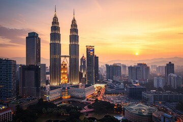 Fototapeta premium Kuala Lumpur's skyline highlighting the Petronas beautiful Towers, Ai generated