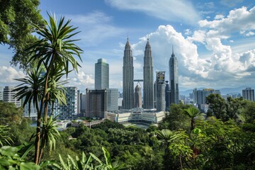 Fototapeta premium Kuala Lumpur's skyline highlighting the Petronas beautiful Towers, Ai generated
