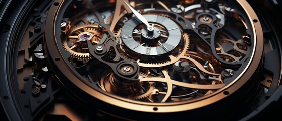 Fototapeta na wymiar 3D abstract dark luxury watch mechanism, modern and technological