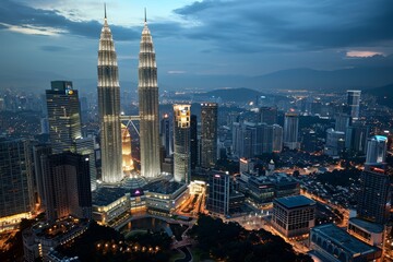 Obraz premium Kuala Lumpur's skyline highlighting the Petronas beautiful Towers, Ai generated
