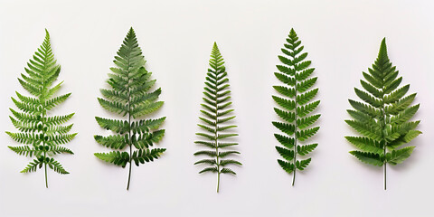 A collection of green fern leaves arranged in a neat flat lay showcasing nature's patterns and textures