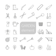 garden element, garden tools with simple line graphic