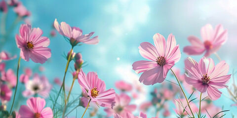 Fototapeta na wymiar A close-up of lively pink flowers standing out against a soft and dreamy bokeh background