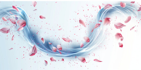 A stunning visualization of pink petals caught in a graceful, swirling motion against a cool toned background