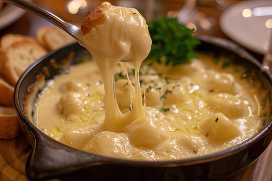 Close up on cheese fondue