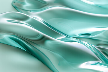 Obraz premium abstract translucent amorphous glass flowing fluid waves green turquoise tones on white background in style clean, minimal, modern.
