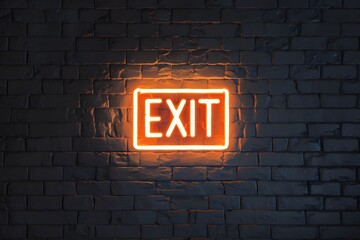 Neon EXIT sign on dark brick wall creates stark contrast, guides way out