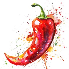 A watercolor illustration of a red chili pepper