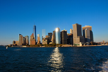 Fototapeta na wymiar Lower Manhattan Skyline from New York Harbor