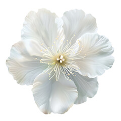  A white flower with petals that look like soft clouds, centered on an isolated background