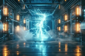massive electric discharges happening in a futuristic laboratory experimental box