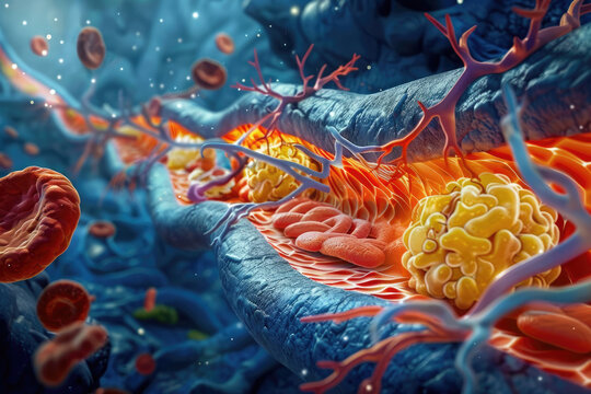 View our medical diagram showcasing how fat deposits lead to arterial inflammation, crucial for educational and healthcare professional use. - Powered by Adobe
