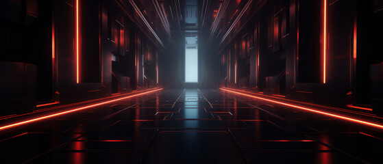3D abstract modern luxury, dark tech corridors with a futuristic feel