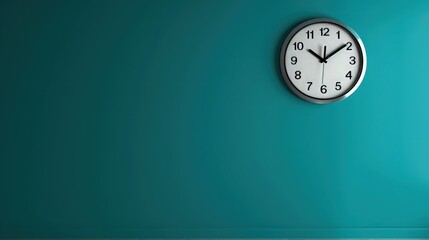 wall clock on blue background with copy space 