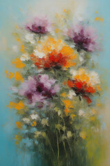 Beautiful flowers painted in a watercolor style, featuring a variety of captivating colors with soft green leaves, creating an artistic and serene look. Created with Generative AI 