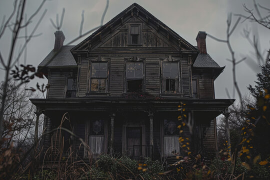 Front of creepy haunted house
