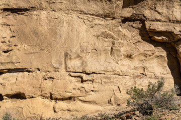 Early graffiti marked 1887 at Chaco Culture National Historical Park in New Mexico. Chaco Canyon...