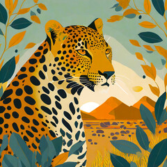Flat Design Illustration Of African Leopard