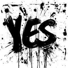The affirmative word 'YES' in a grungy, stamped style, ideal for signaling agreement or approval in various communication materials.