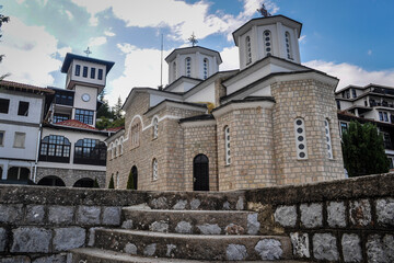 Fototapeta na wymiar The monastery complex and the church The Nativity of Virgin Mary in Struga, Macedonia, built in 14th century.